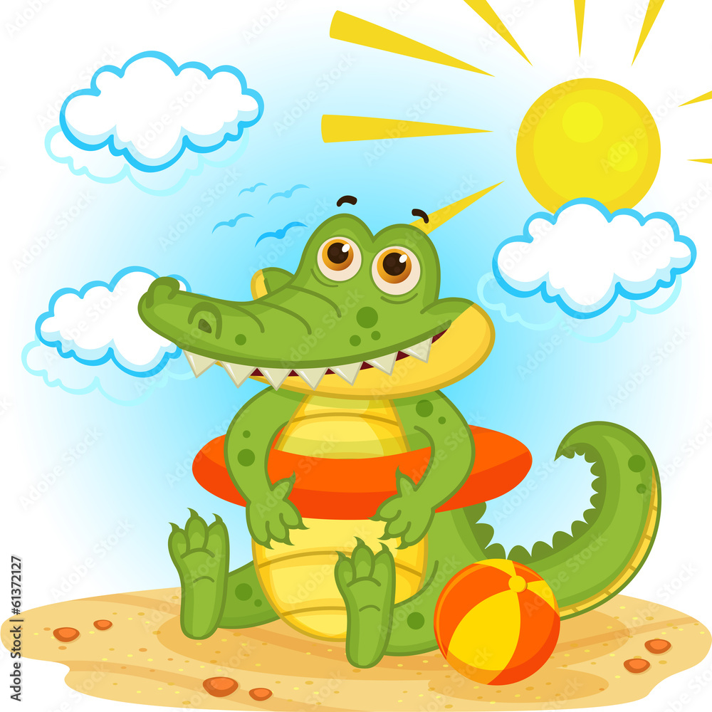 Naklejka premium Crocodile on the beach - vector illustration