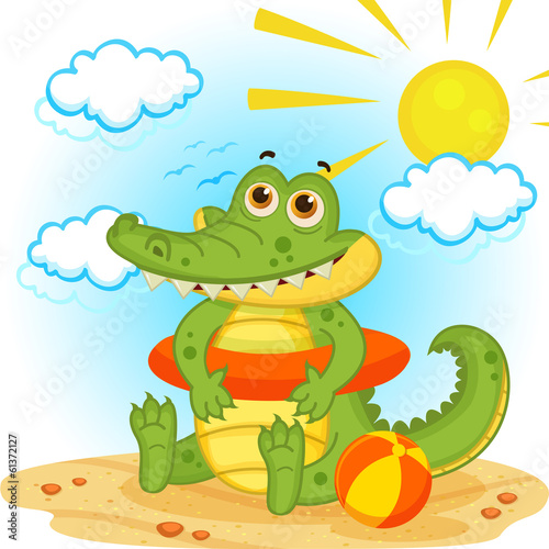 Crocodile on the beach - vector illustration