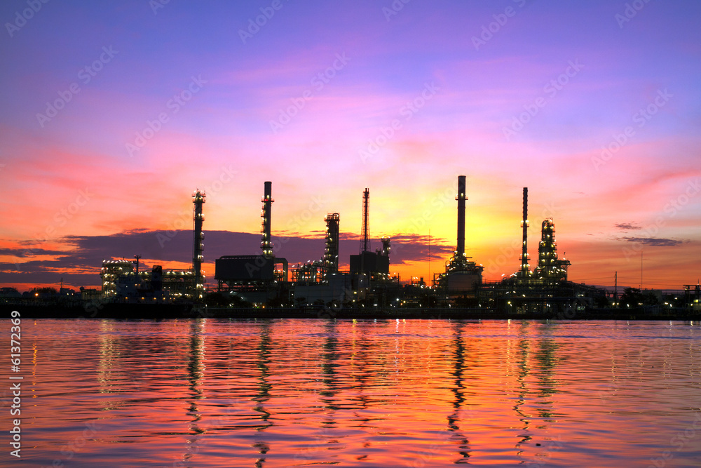 refinery plant area at twilight