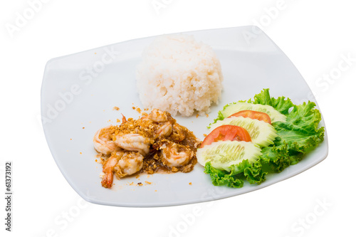 Shrimps with garlic and rice
