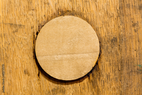 Fotografija Macro shot of bung in wooden bourbon barrel