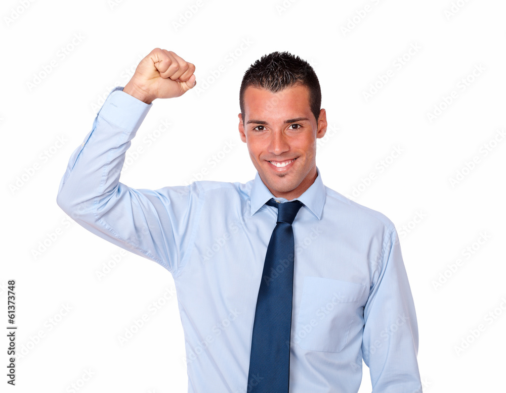 Fashionable young man celebrating his victory Fashionable young man celebrating his victory