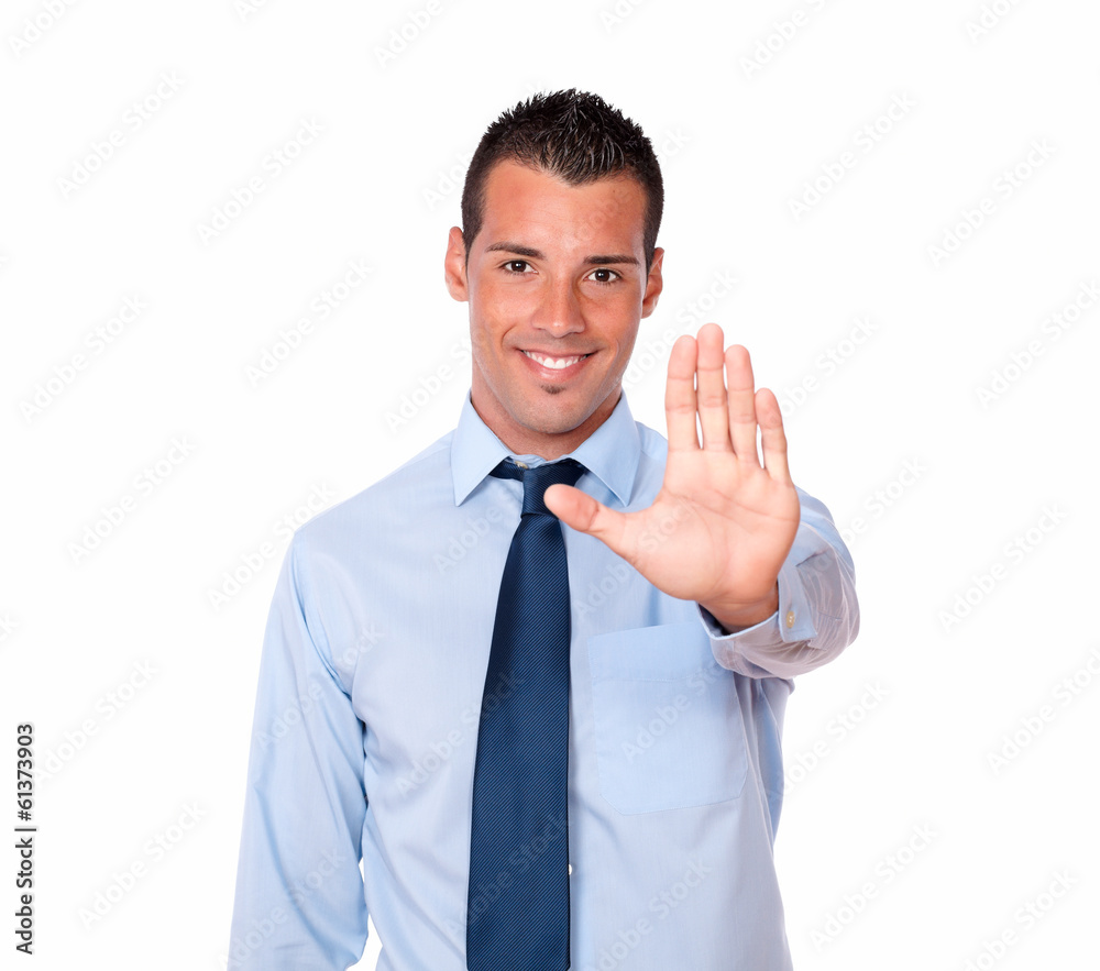 Handsome hispanic businessman with high gesture Handsome hispanic businessman with high gesture