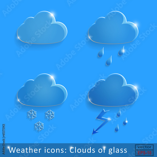 Weather icons Clouds of glass blue