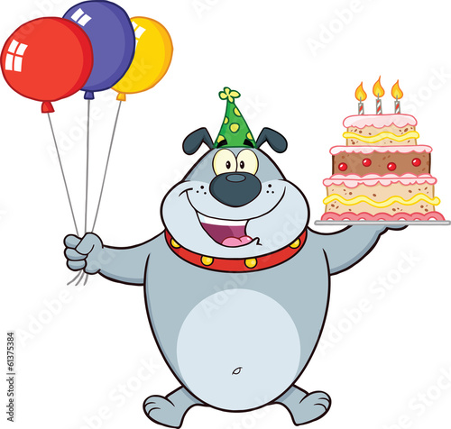Birthday Gray Bulldog Holding Up A Birthday Cake With Candles
