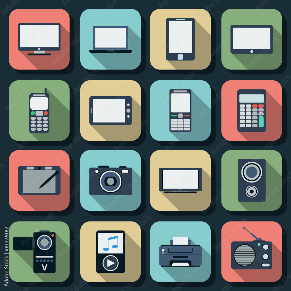 Electronic flat vector icons set 1 Electronic flat vector icons set 1