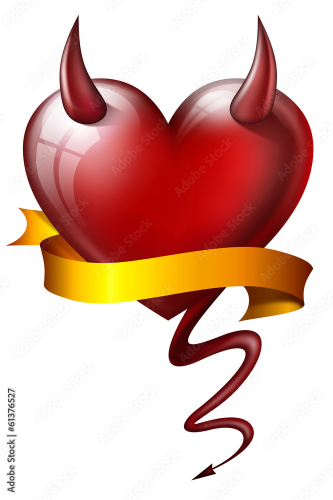 heart with diabolical properties with sash isolated on white heart with diabolical properties with sash isolated on white
