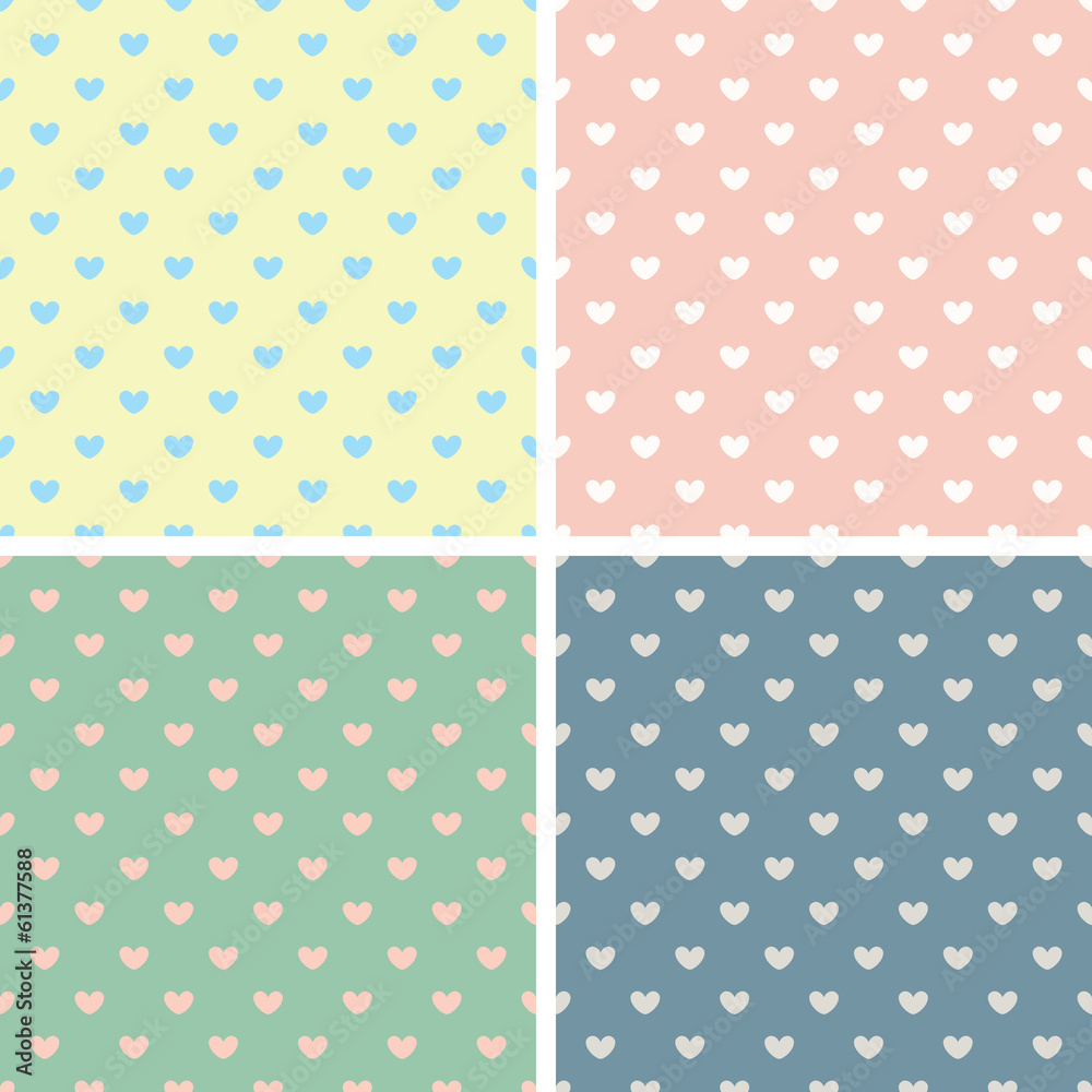 Love Heart Pastel Palette Vector Seamless Background Pattern Set Love Heart Pastel Palette Vector Seamless Background Pattern Set