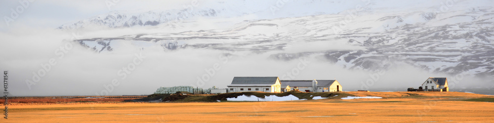 Farm house in winter on Iceland in morning twilight