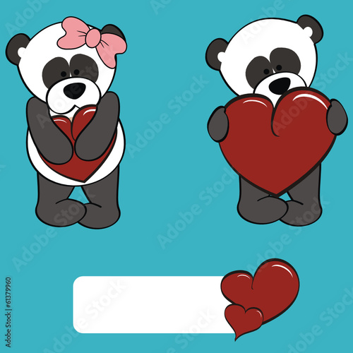 Fototapeta Naklejka Na Ścianę i Meble -  panda bear valentine cartoon set
