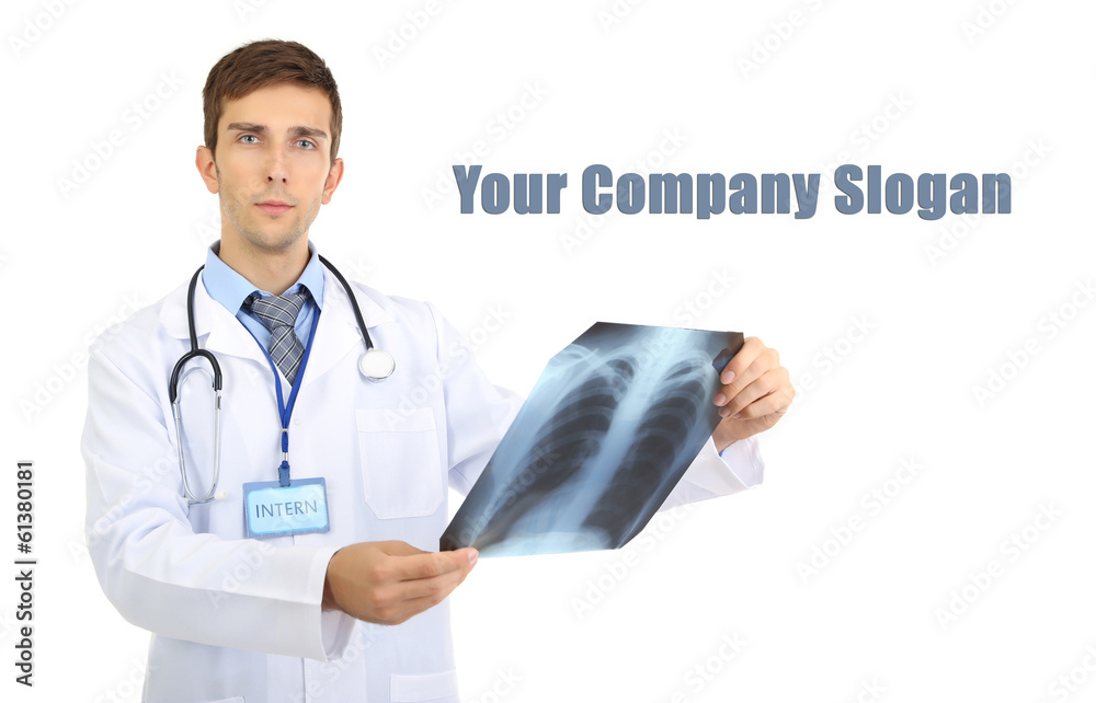 Portrait of young medical intern isolated on white Portrait of young medical intern isolated on white