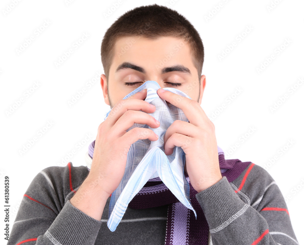 Sick young man, isolated on white Sick young man, isolated on white
