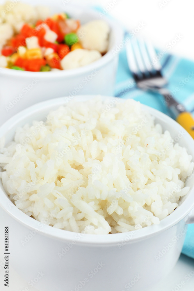 Cooked rice and vegetables close up Cooked rice and vegetables close up
