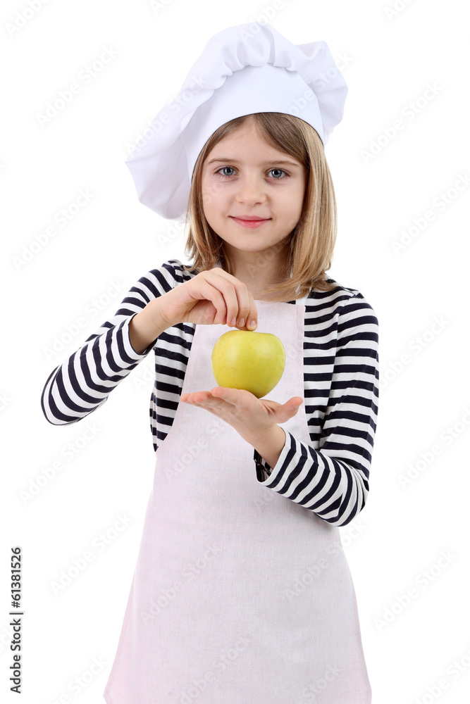 Beautiful little girl holding apple isolated on white Beautiful little girl holding apple isolated on white