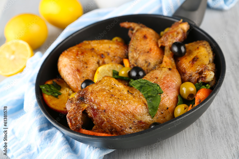 Homemade fried chicken drumsticks with vegetables Homemade fried chicken drumsticks with vegetables