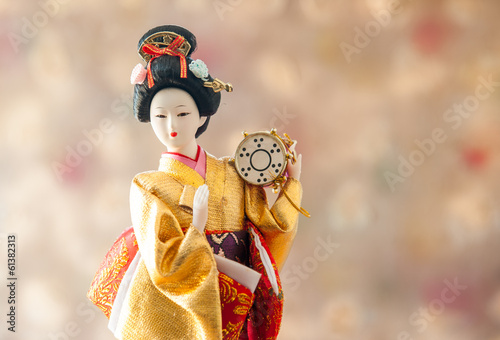 Still life Cute japanese geisha doll