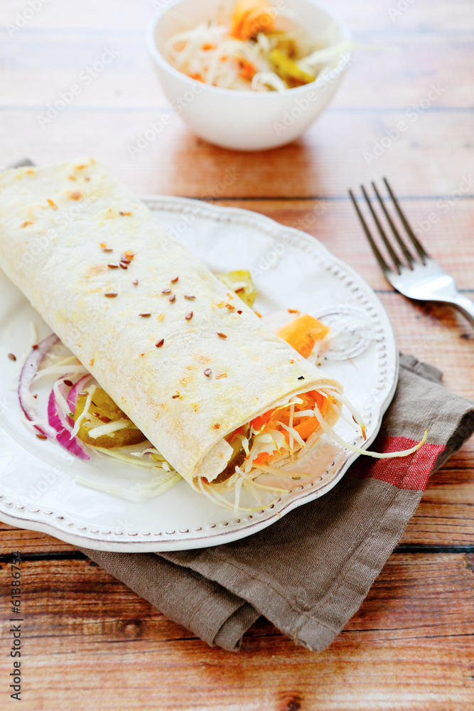 vegetable salad wrapped in pita bread
