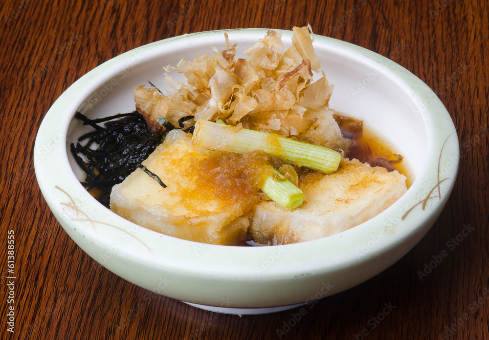 japanese cuisine. fried tofu on the background japanese cuisine. fried tofu on the background