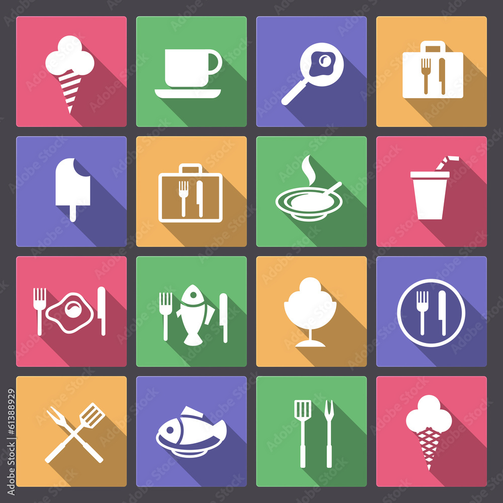 set of food and drink icons in flat design set of food and drink icons in flat design