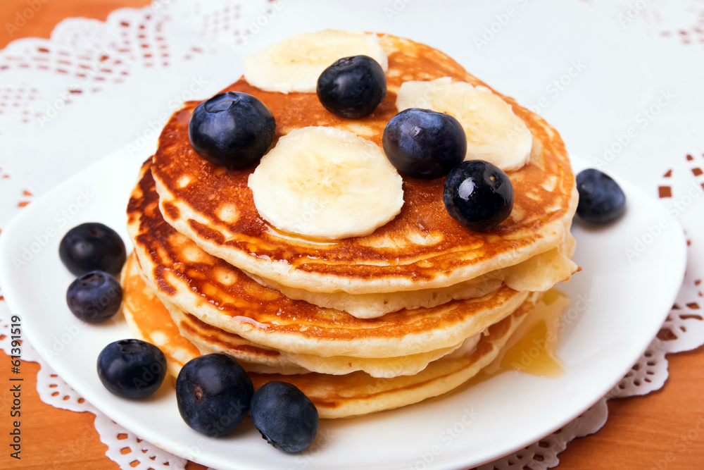 Pancakes with blueberry and bananas Pancakes with blueberry and bananas