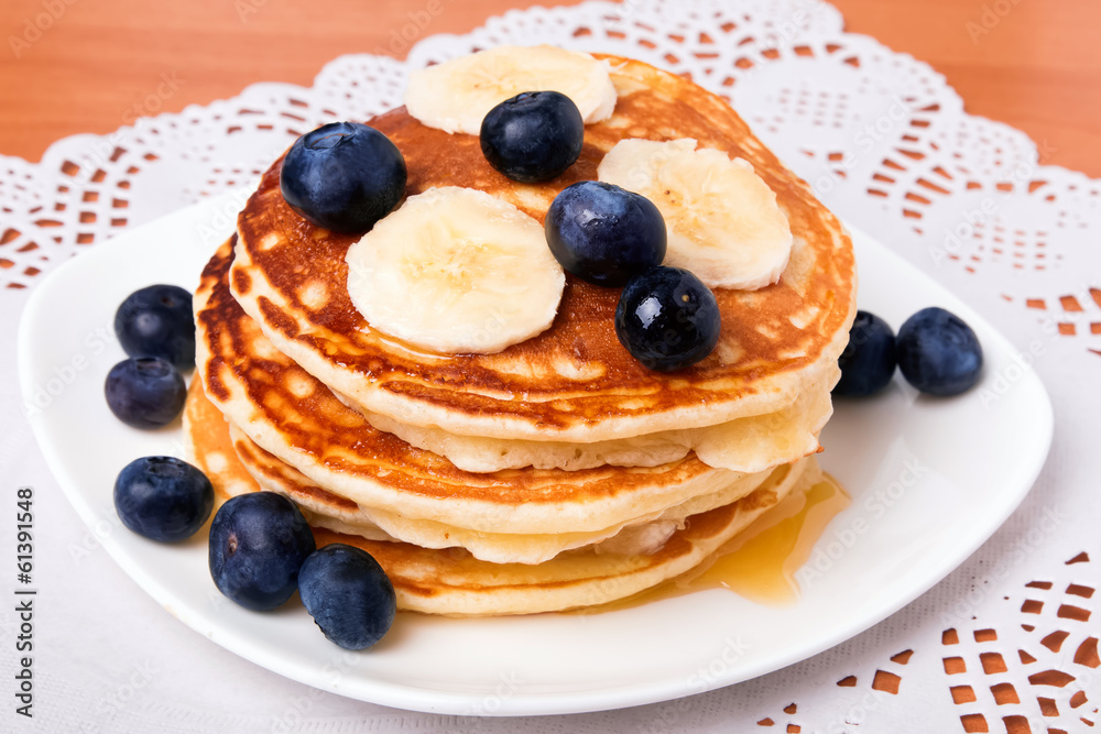 Pancakes with blueberry and bananas Pancakes with blueberry and bananas