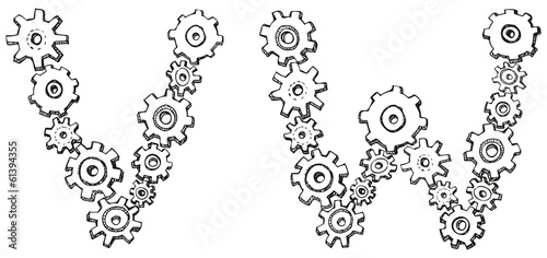 Vector alphabet of caricature letters from spinning gears