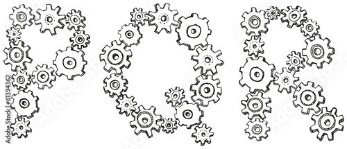 Vector alphabet of caricature letters from spinning gears