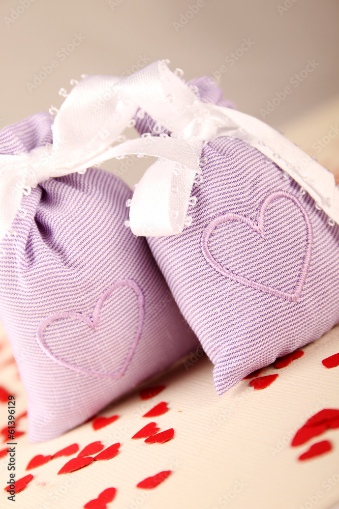 Two bags with hearts
