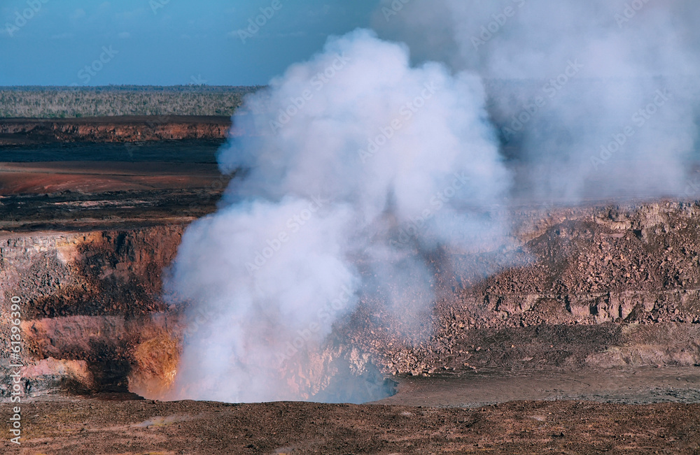 Panoramic view of active Kilauea volcano crater