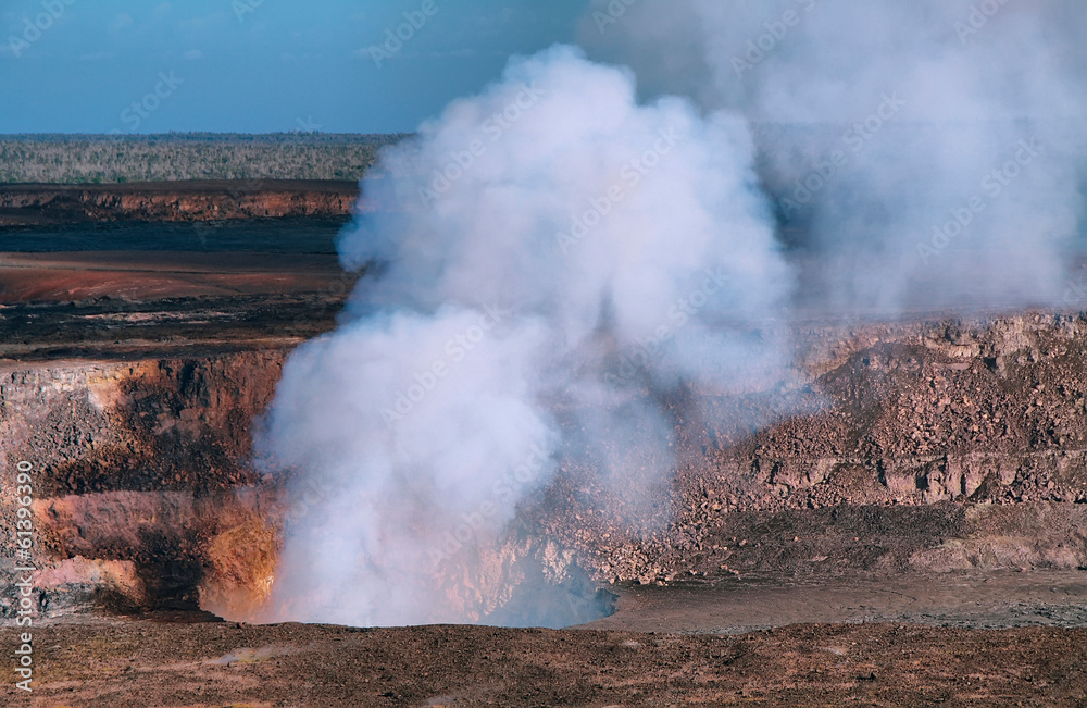 Panoramic view of active Kilauea volcano crater Panoramic view of active Kilauea volcano crater