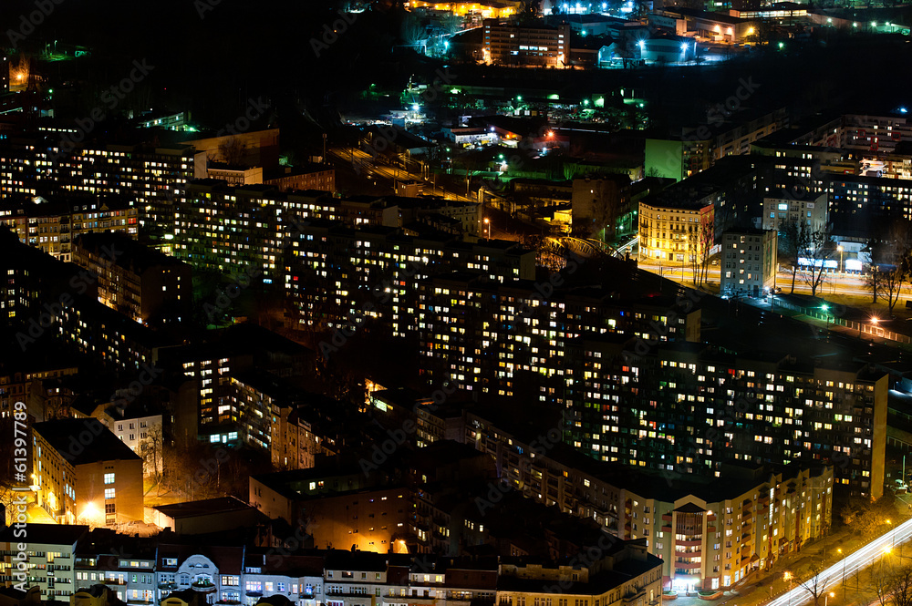 blocks of flats by night