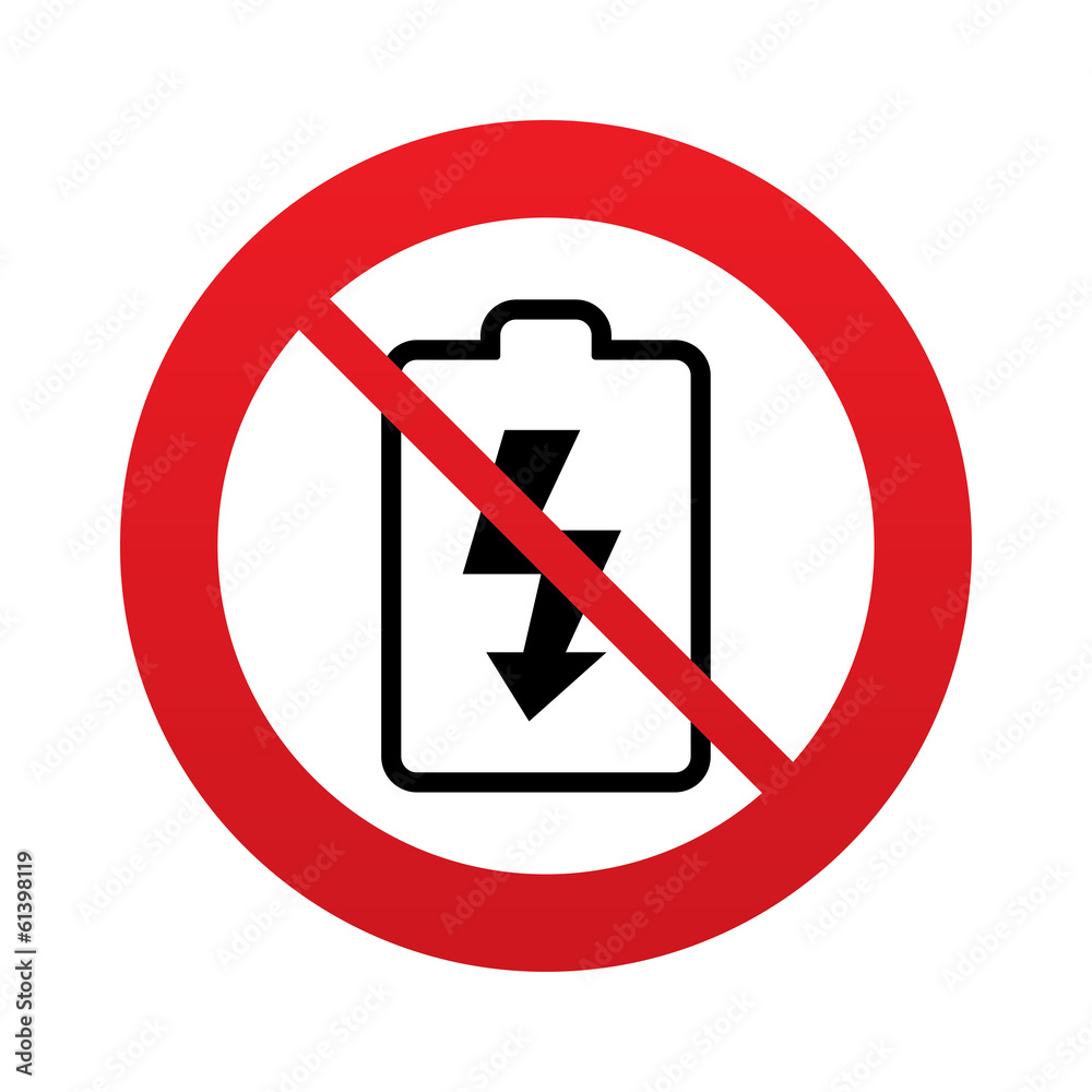 No Battery charging sign icon. Lightning symbol. No Battery charging sign icon. Lightning symbol.
