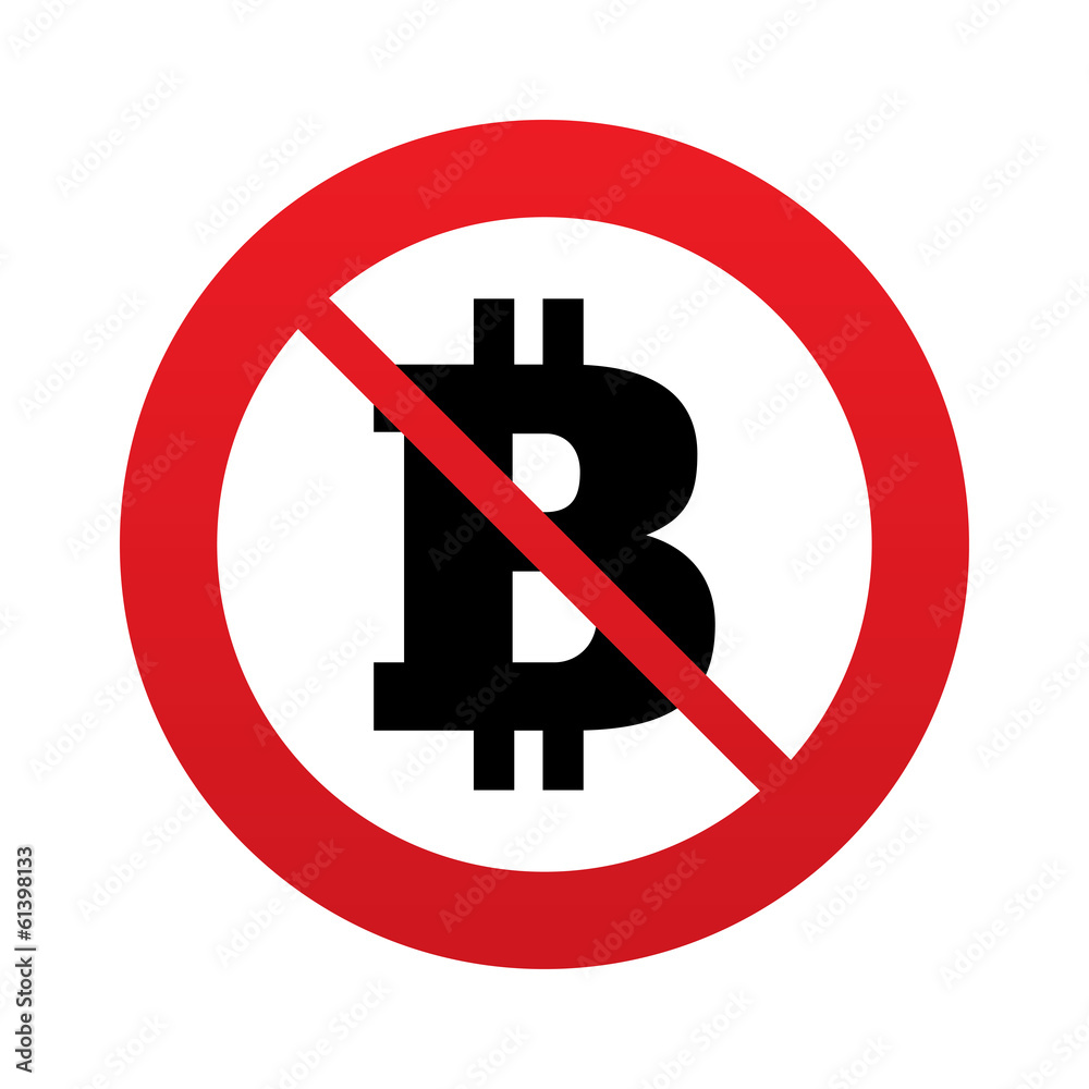 No Bitcoin sign icon. Cryptography currency symbol