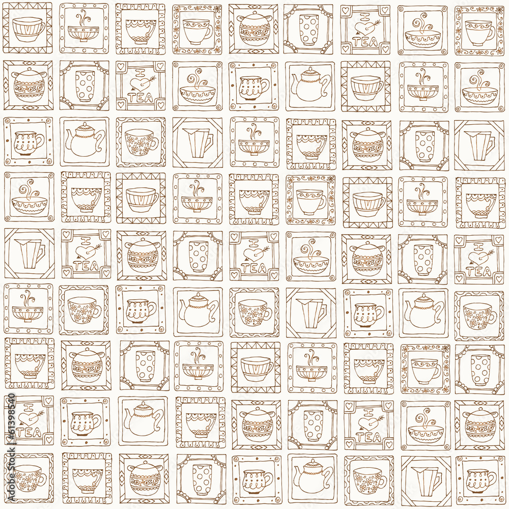 Tea cups and pots frame unique design. Tea cups and pots frame unique design.