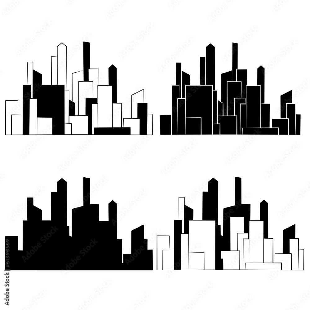 City, Buildings silhouettes vector illustration icon City, Buildings silhouettes vector illustration icon