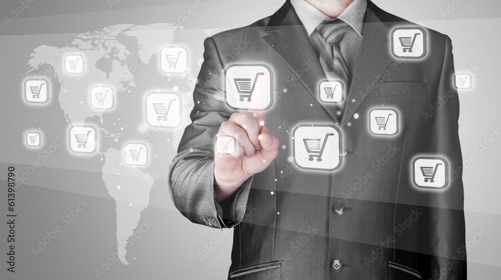 Businessman pushing shopping cart Businessman pushing shopping cart