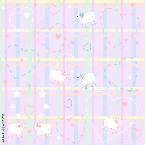 Seamless pattern with cute sheep . Vector illustration.