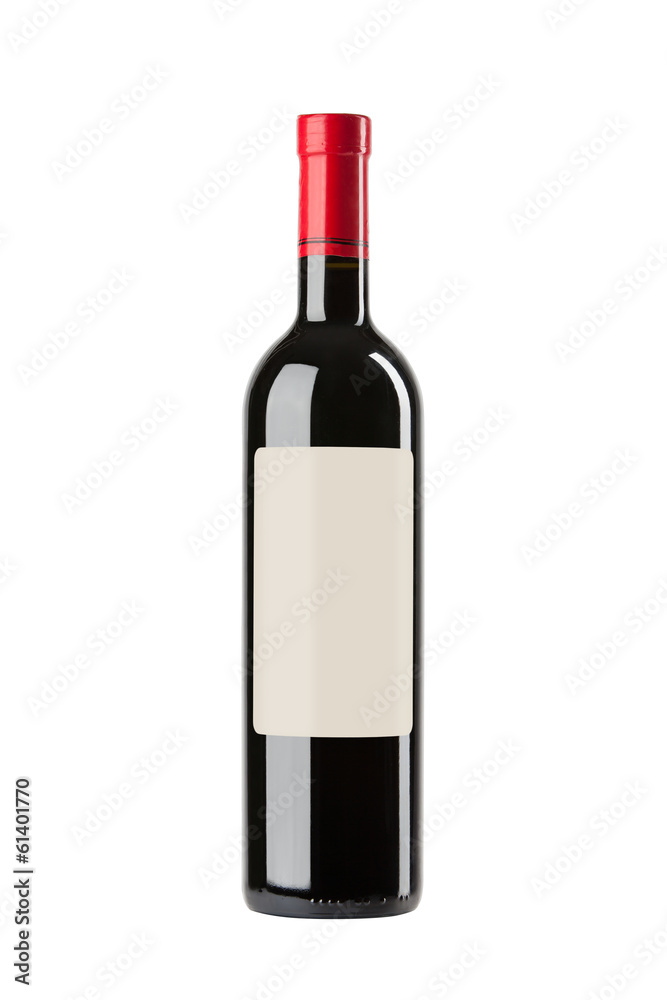 Butelka czerwonego wina z pustą etykietą - obrazy, fototapety, plakaty 