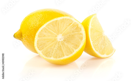 Lemon with Half and Slice Isolated on White Background