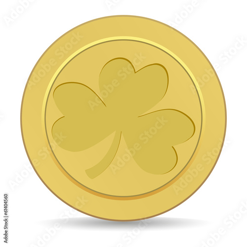 gold coin with the image of  shamrock clover