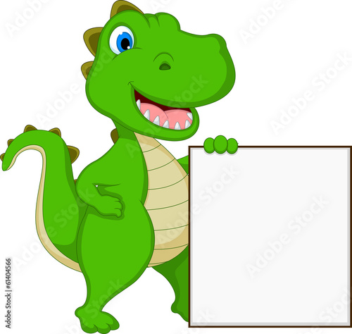 funny dinosaur cartoon holding blank sign
