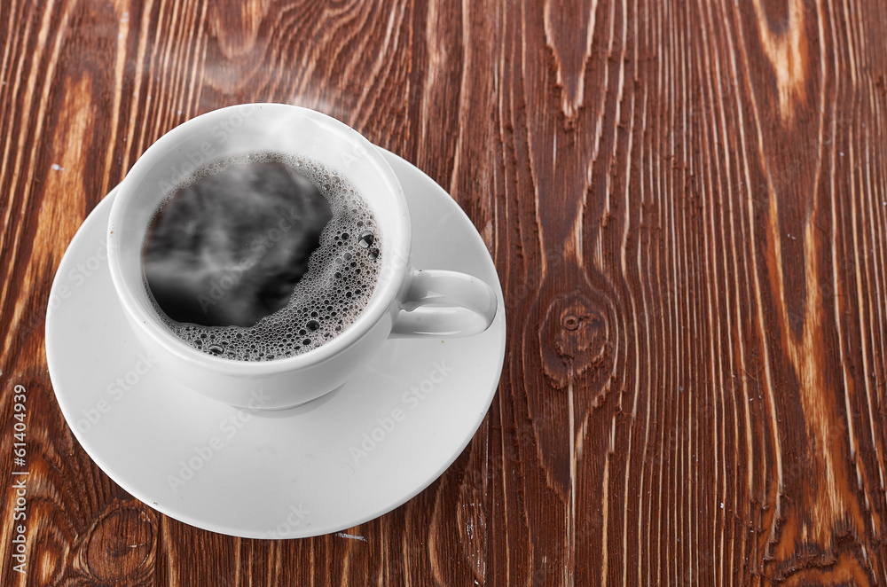 Obraz premium coffee cup with space on the wooden table