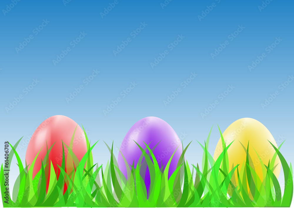 Easter eggs on the green grass