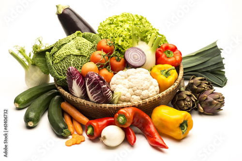 still life with vegetables isolated on white background