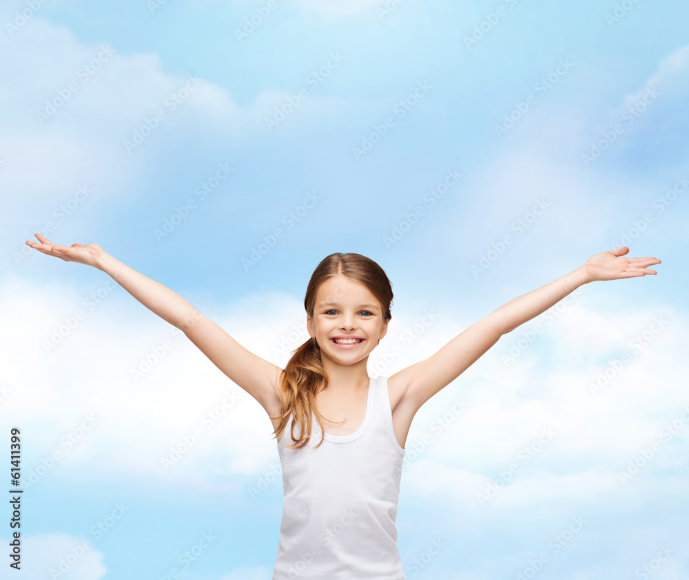 smiling teenage girl with raised hands smiling teenage girl with raised hands