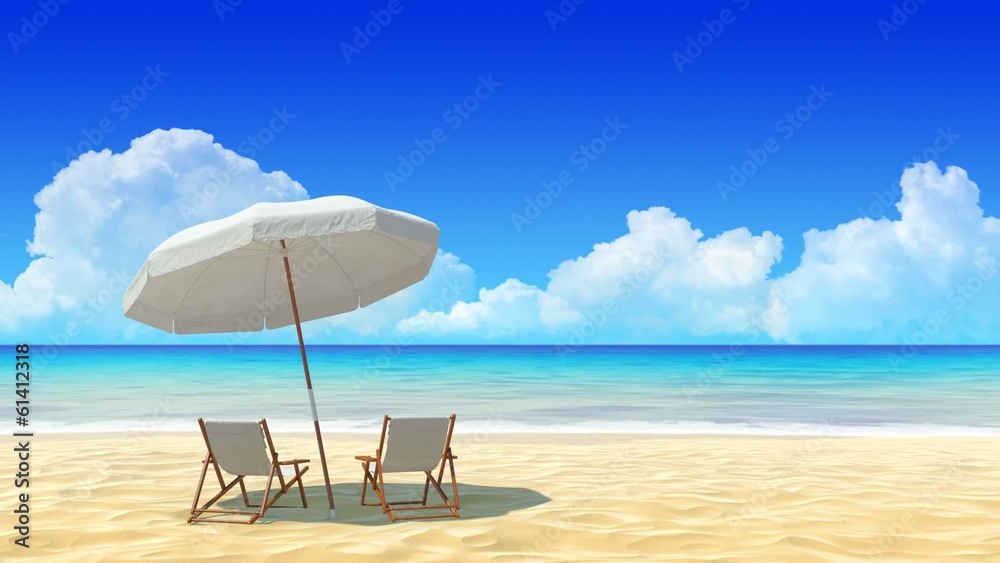 Beach chair and umbrella on sand beach.Travel, holidays, resort.