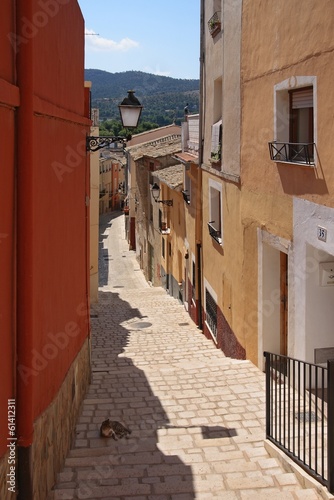 Old Narrow Street and Stairs Sidewalk in Biar Alicante Spain