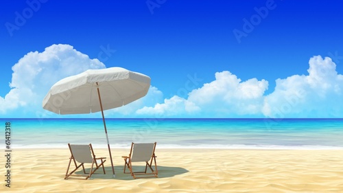 Beach chair and umbrella on sand beach.Travel, holidays, resort.