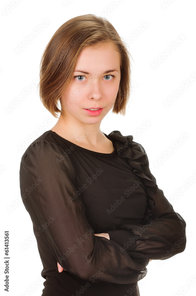 portrait of young woman on white background portrait of young woman on white background