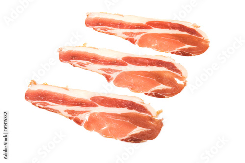 Quadro em tela Applewood smoked bacon isolated on a white studio background.